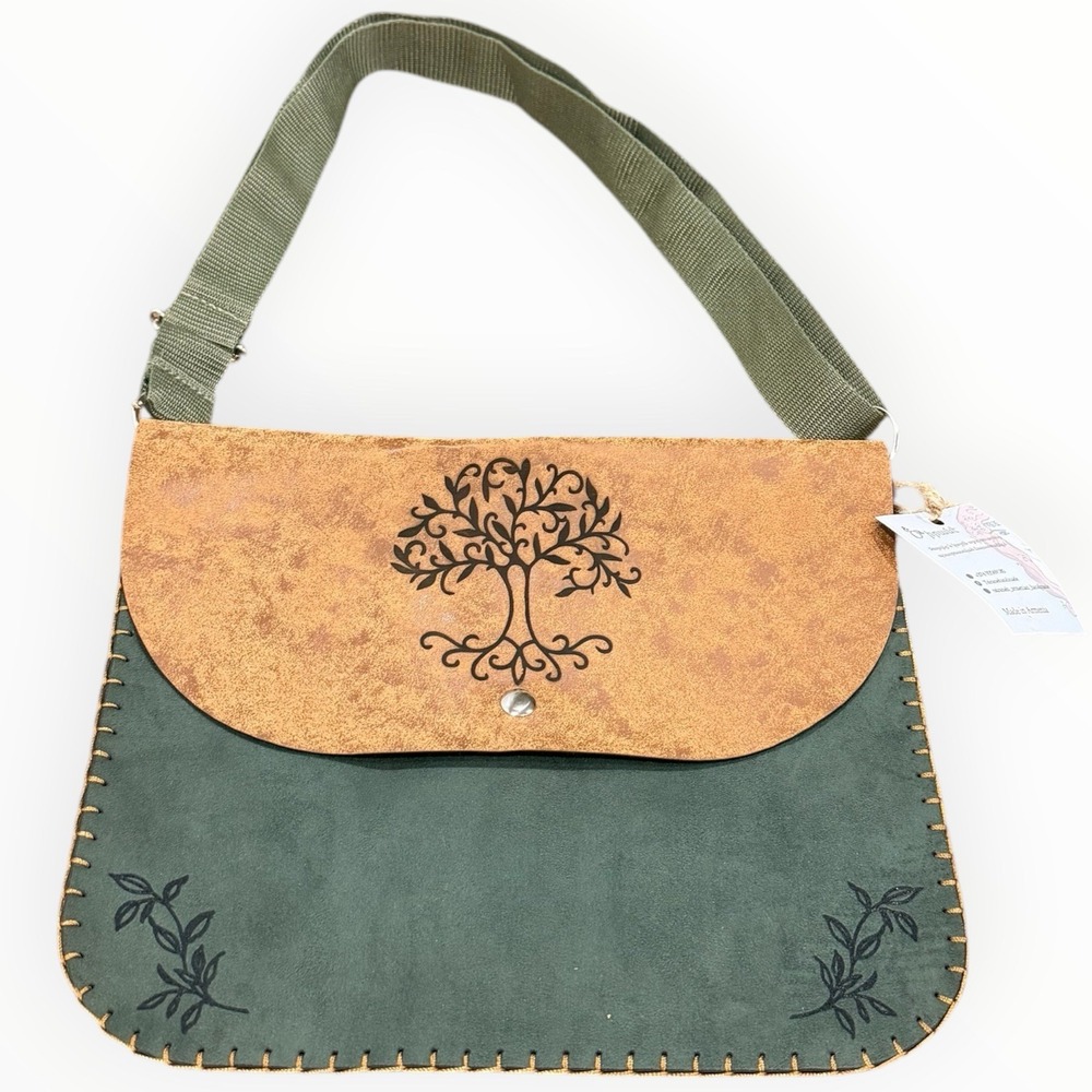 Tsirane Armenian Green Brown Shoulder Bag Adjustable Strap Suede Leather